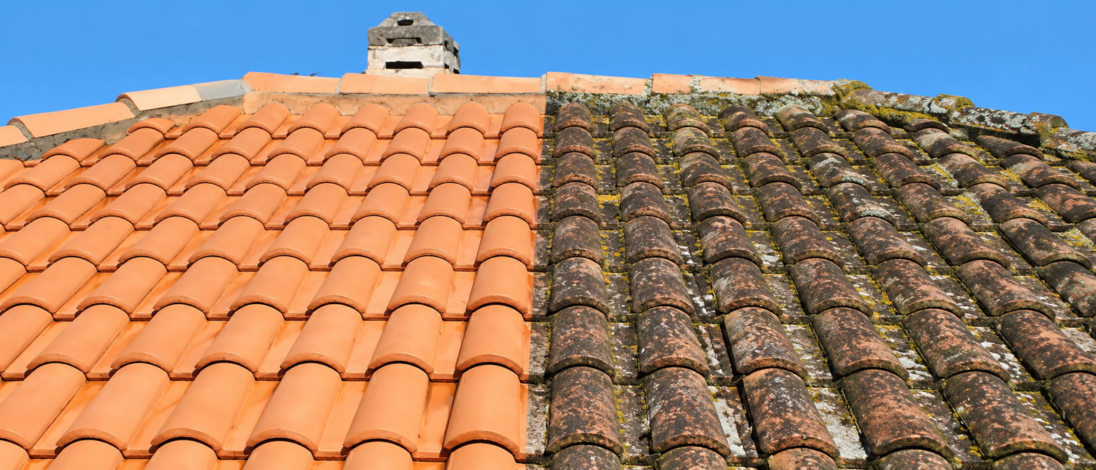 Roof tile cleaning - before and after moss removal